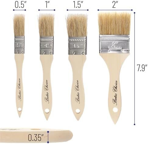 Bates- Natural Bristle Brush Set - Assorted Sizes, 24 Pack, Chip Brushes for Paint, Wood Stain, and More