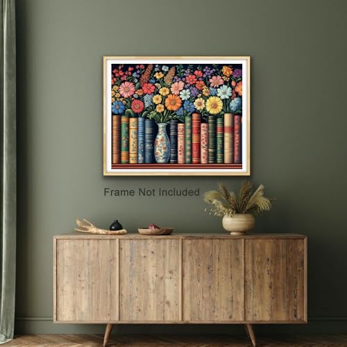 Natuyalo DIY Painting by Numbers for Adults, Books and Flowers Paint by Numbers, 16x20 Inch Adults Paint by Number Kits on Canvas, Frameless Color by Number Acrylic Art Craft Kits