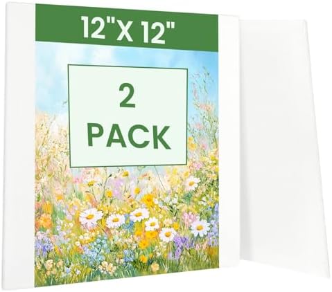 2 Pack 12x12 Inch Canvas Boards - Blank Primed for Painting | Premium White Cotton Canvas Boards, Triple Primed, Bulk Mini Canvases for Acrylic, Oil, Watercolor, Art Classes, DIY