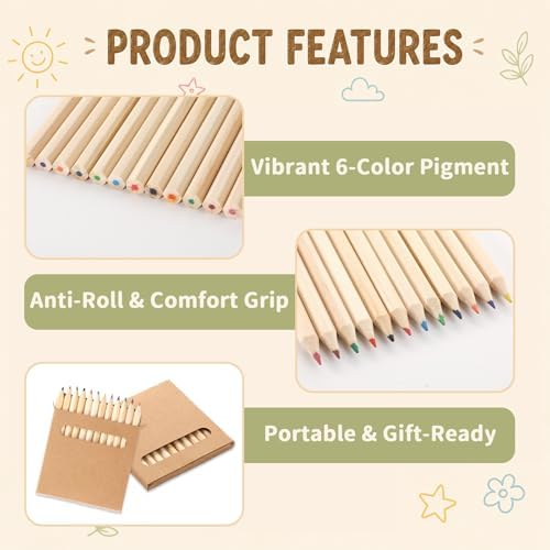 gisgfim 24 Packs Mini Colored Pencils Bulk for Kids 3.5'' Short Colored Pencil in Box Pre-sharpened Drawing Pencil 12 Color Mini Pencils for Student Teacher Classroom Easter Gift Painting Party Favor