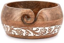 BHAVATU Yarn Storage Mango Wood Yarn Bowl for Crocheting | Crochet/Knitting Yarn Bowls Best Gift from Craft Supplies (6" x 6"x 3")