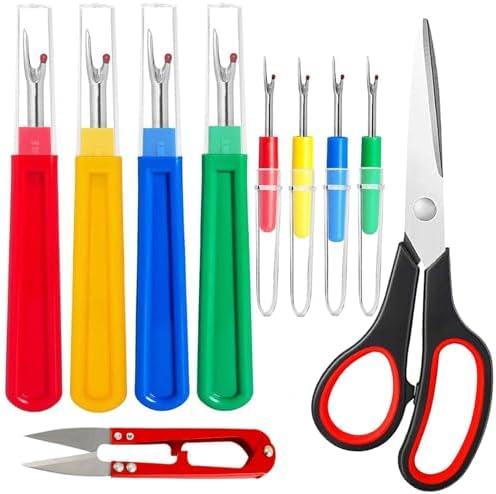 10 Pcs Sewing Seam Rippers, 4 Big and 4 Small Handy Stitch Ripper Sewing Tools with 2 Scissors for Sewing Crafting Thread Removin