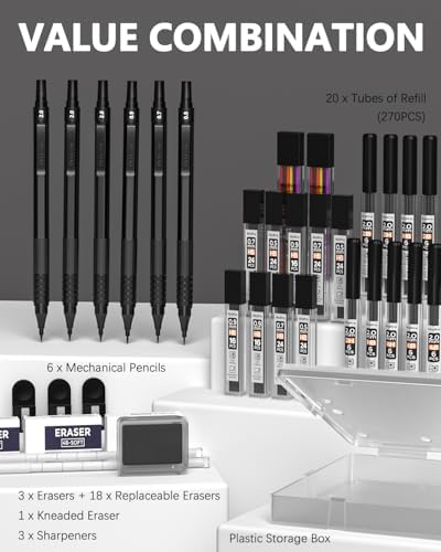 Nicpro 35PCS Metal Mechanical Pencil Set, Art Supplies with Case