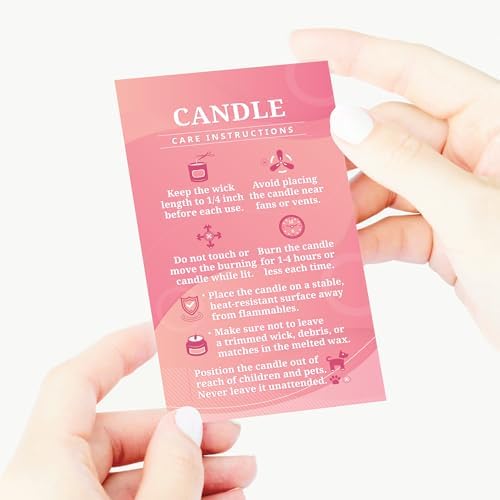 200 pack - Premium Handmade Candle Care Instruction Cards Pink 2x3.5 in, Small Business | Soy Bees Wax Melt, Candle Makers, Making Supplies Kit Set, Containers, Jars, Pot, Package