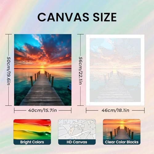 Beach Paint by Number Adult Paint by Numbers Kits for Adults 20x16in | Canvas Paint by Numbers for Adults Sunrise,Adult Paint by Numbers Beach for Gifts and Home Wall Includes All Supplies