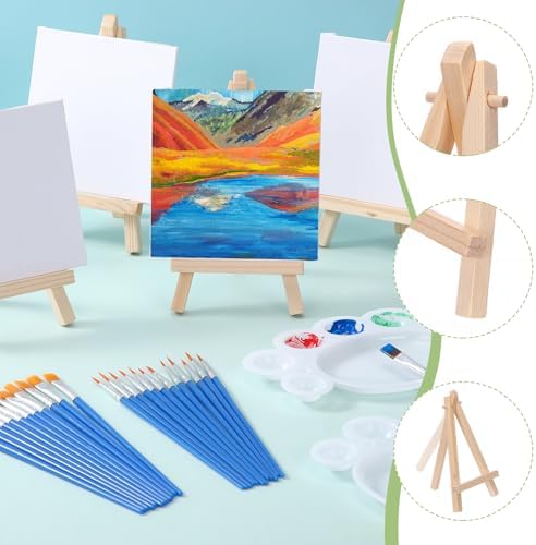 Qilery 24 Set 4 x 4 Inch Mini Canvas Panels Easel Painting Kit, 12 Colors
