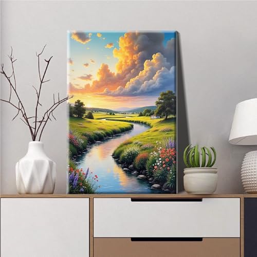JOOZ Framed Paint by Numbers Kit for Adults, Sunset Landscape, 8x12 Inch