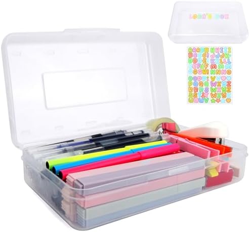 Clear Large Pencil Case Hard Plastic Pencil Box Office Supplies Storage Container Organizer Boxes for Girls Boys Big Capacity 1 Pack for Journaling Stationery Sticker Craft Hobby Art Supplies Medium