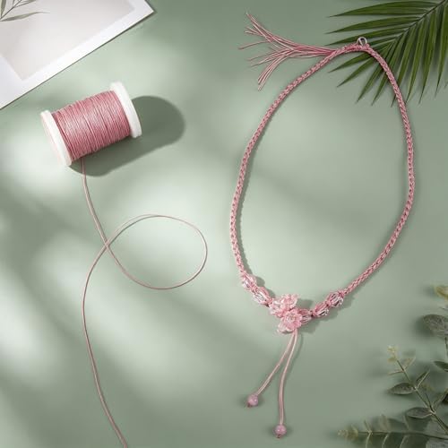 PH PandaHall 131 Yards 0.5mm Waxed Cord Pink Waxed Polyester Thread Pink Waxed String Twine Beading Cord for DIY Bracelet Making Necklace Crafting Jewelry Supplies Macrame Projects