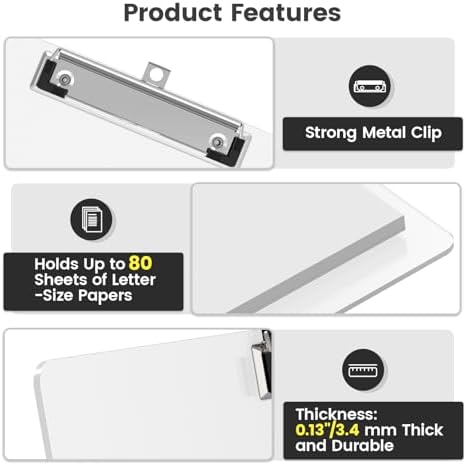 Extra Large 11x17 Clipboards, Plastic Clear Drawing Boards, Horizontal Clip Board, Landscape Layout. Suitable for Watercolor, Sketching, Painting. Art & Drafting Supply