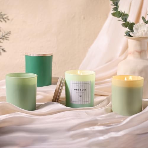 12Pcs Assorted Green Candle Jars for Making Candles, 10oz Empty Jars with Bamboo Lids and Labels, Glass Candle Jars for Candle Making Supplies, Candle Containers for DIY Gifts