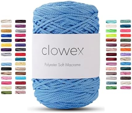 Polyester Soft Macrame Cord 2.5-3mm, 191 Yards x 1/9 inc Turkish Polyester Rope, Braided Macrame Yarn for DIY Crafts, Plant Hanger, Wall Hanging, Macrame Bag, 1214-Baby Blue