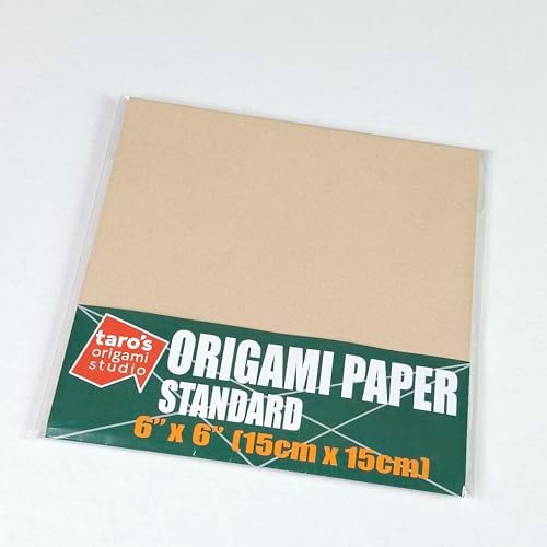 [Taro's Origami Studio] Standard 6 Inch One Sided Single Color (Beige) 50 Sheets (All Same Color) Square Easy Fold Premium Japanese Paper for Beginner (Made in Japan)