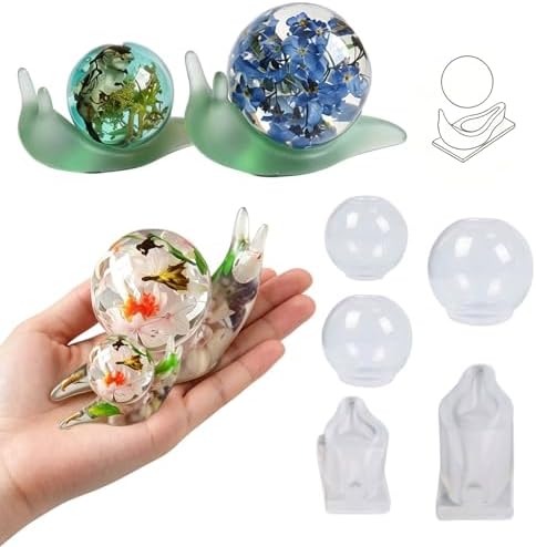 5Pcs Snail Ball Silicone Resin Mold Set,3D Snail Base Silicone Molds with 3 Size Clear Sphere Epoxy Casting Molds for DIY Resin Casting, Home Decor, Crafts