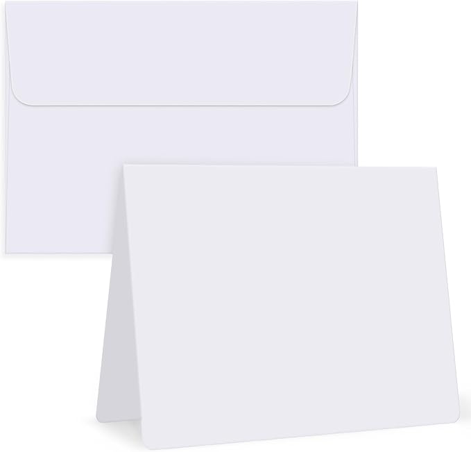 Eupako 50 Pack White-Blank-Cards-and-Envelopes-4.125x5.5-Heavyweight-Folded-Cardstock-and-A2-Envelopes-Self-Seal for DIY Greeting Cards, Invitations, Wedding, Baby Shower, Birthday