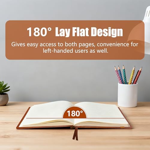 Lined Journal Notebook, A5, 192 Pages 100 GSM Thick Paper, Hardcover Leather College Ruled Journal for Writing, Men Women, Journaling, Daily, Work, Office, Home School Business(Brown)