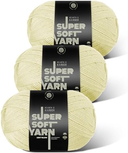 Acrylic Yarn for Crocheting & Knitting – Soft Crochet Yarn for Crocheting, 3 Pack of 370 Yards, Perfect for Crafts & Amigurumi, Medium Worsted Weight 4, Light Yellow