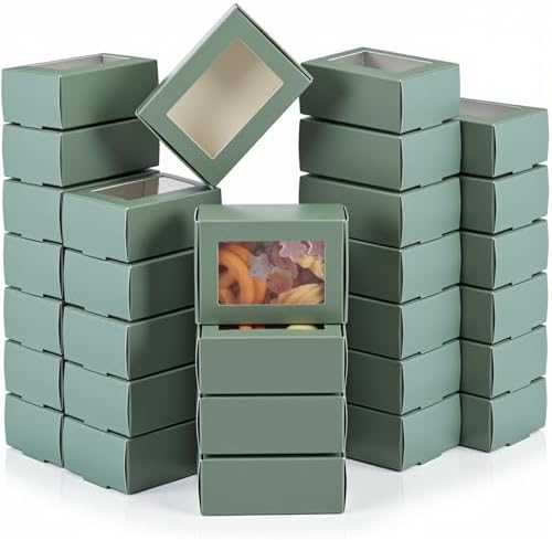 Zonon 60 Pcs Soap Boxes for Homemade Packaging, Mini Kraft Boxes with Window for Bakery Candy Soap Making Gift Packaging, 3.7x2.6x1.4 Inch (Sage Green)