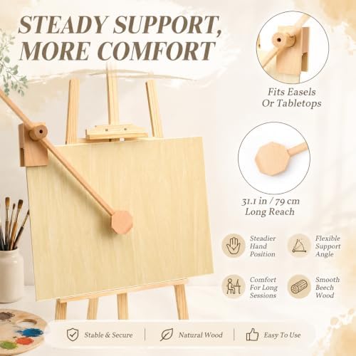 Cinnvoice Mahl Stick for Painting, Artist Hand Rest, Clamp On Beechwood Painting Support Stick, Adjustable Stable Hand Rest for Easel, Oil Acrylic Watercolor Paint Supplies for Artists Students