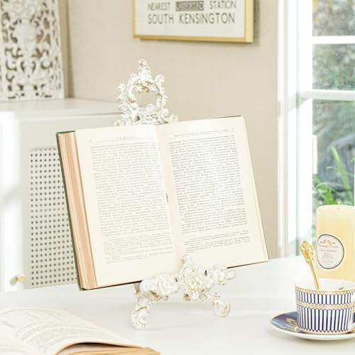Sungmor Vintage Cast Iron Cookbook Stand, 15.5 Inches Tall Antique White