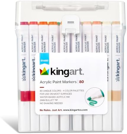 KINGART 409-80 Acrylic Paint Markers with Storage Case, 80-Vibrant Colors