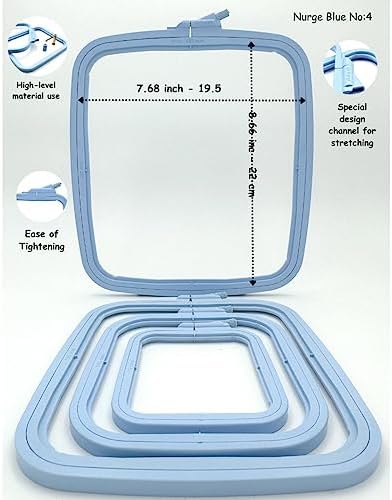 Nurge Square Embroidery Hoop - Plastic Cross Stitch Frame for Needlepoint & Embroidery - Adjustable Craft Hoop - Blue - No:4 (Large)
