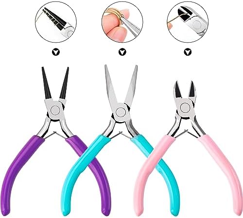 URSKYTOUS 3Pcs Jewelry Pliers Set Jewelry Making Pliers Tools Kit Include Jewelry Making Needle Nose Chain Nose Round Pliers Wire Cutter for Bracelet Beading DIY Craft Jewelry Making Supplies
