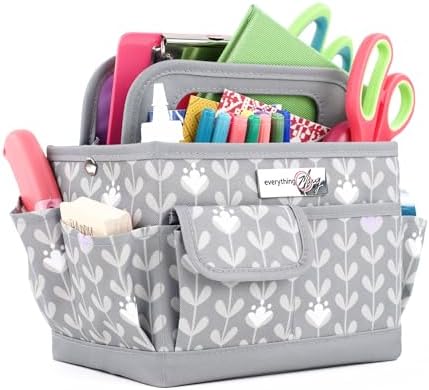 Everything Mary Desktop Tote Organizer – Purple & Grey Floral Craft Caddy – Storage Bag for Art Supplies, Sewing, Scrapbooking & DIY Tools – Portable Craft Organization