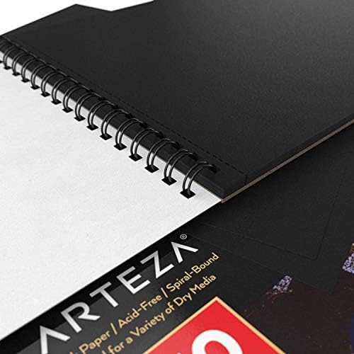 ARTEZA Spiral Sketch Book 11x14 Black Art Paper Drawing Pad 2 Pack 30 Sheets Sketch Pads for Drawing