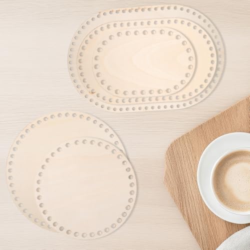 5 Pcs Wooden Basket Bottom for Crocheting, 5 Sizes Wooden Round Oval Blank Solid Crochet Basket Base for DIY Basket - Weaving Supplies, Home Decoration