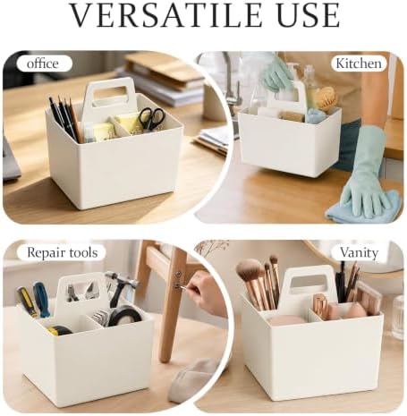 Multipurpose Caddy Organizer with Handle Plastic Desk Storage, White