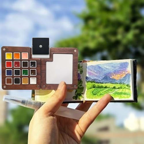 Travel Watercolor Paint Set - Pocket 15-Color Mini Kit with Sketch Pad