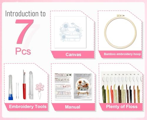 Huacan Embroidery Kit for Beginners Adults Includes Stamped Flower Pattern, Hoop, Color Threads,Tools,Easy to Follow Instruction (Bird)