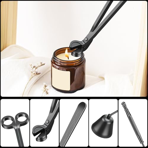 calary Candle Wick Trimmer, Candle Snuffer and Wick Dipper & Candle Accessory Set, 3 in 1 Candle Care Kit for Candle Lover (Black)