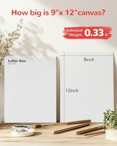 Canvas Boards 60 Pack, 9x12 Inch Painting Canvas Panels White | Blank 100% Cotton Art Supplies for Acrylics Oil Watercolor Tempera Paints