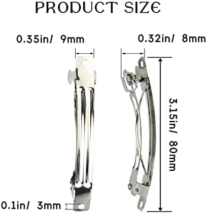 50 PCS 80 MM Iron Blank French Barrette Hair Clips for DIY Hair Clip Craft Bows, Silver Tone