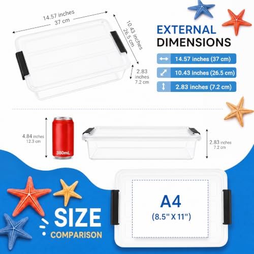 6 Qt Clear Storage Bins with Lids,Sensory Bins,Stackable Plastic Containers with Secure Latches,Multi-Purpose Classroom Storage Organizer for Craft Supplies,Paper & Office Stationery,4 Pack,Black