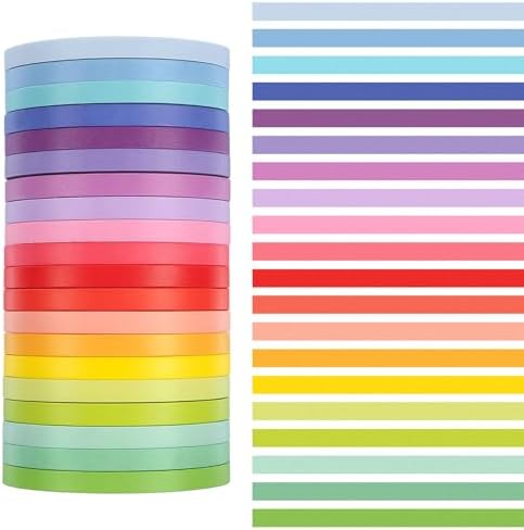 Skrfren 20 Rolls Washi Tape Set, 5mm Rainbow Pastel Colors Thin Decorative Masking Tape, Assorted Colorful Skinny Craft Tapes, Aesthetic Set for Journal, Planner, DIY, Scrapbooking, Gift Wrapping