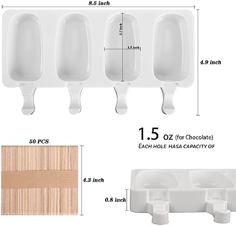 Sakolla 2 Pack 4 Cavity Mini Popsicle Silicone Molds with 50 Wooden Sticks