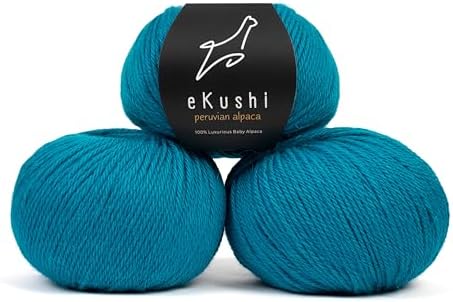 100% Baby Alpaca Yarn for Knitting & Crocheting - Set of 3 Skeins of Premium Yarn DK - Lightweight, Hypoallergenic & Thermal Peru Made - Ideal for Delicate Projects (BL120 - Peacock Blue)