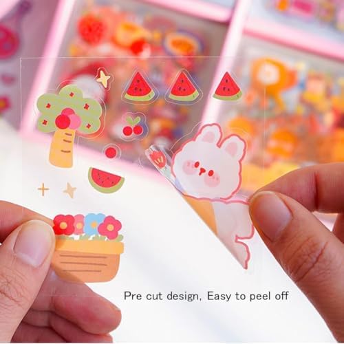 100 PCS Cute Cartoon Animal Stickers,Kawaii Transparent PET Sticker Sheets for Scrapbooking Bullet Journaling,Diary,DIY Arts Crafts,Album,Planners,Junk Journal