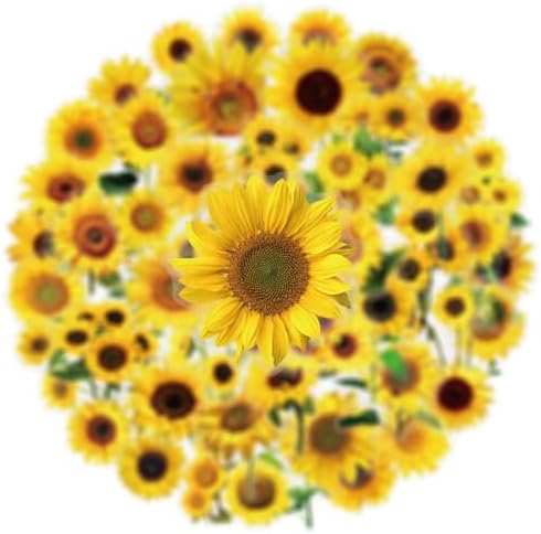 50pcs Sunflower Stickers for Laptop Water Bottles, Transparent PET Waterproof Aesthetic Sticker for Kids Birthday Party Scrapbook Phone (Yellow)