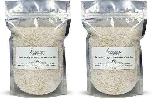 Sodium Cocoyl Isethionate Noodles by Soapeauty for Skin & Hair Care - SCI Natural Surfactant Used for Making Bubble Baths, Bath Bombs, Shampoo Bars (16 oz) (Pack of 2)
