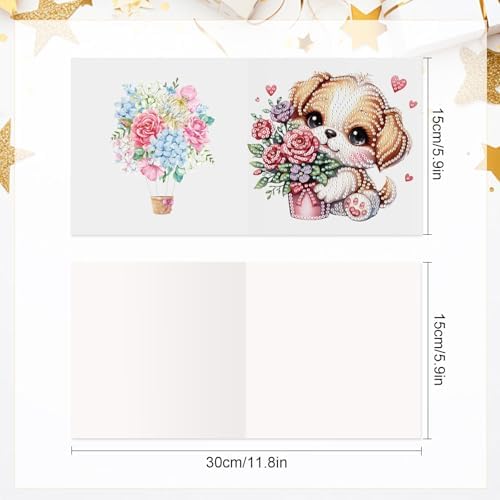 LazyFold 6 Pcs Diamond Art Painting Greeting Cards Kits, DIY Cute Puppy Handmade Festival Greeting Cards with Envelopes Diamond Art Crafts Birthday Cards Creative Valentine's Day Gift