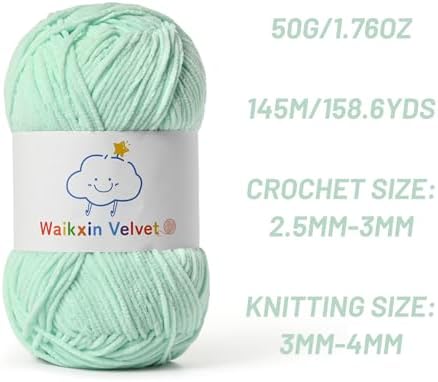 3 Pack Fluffy Chenille Yarn for Crocheting，Baby Yarn for Crocheting Soft，150g/5.28oz Velvet Amigurumi Yarn ，Fingering Weight Yarns for Crocheting Baby Blankets、DIY Craft.(3 Aqua Green)