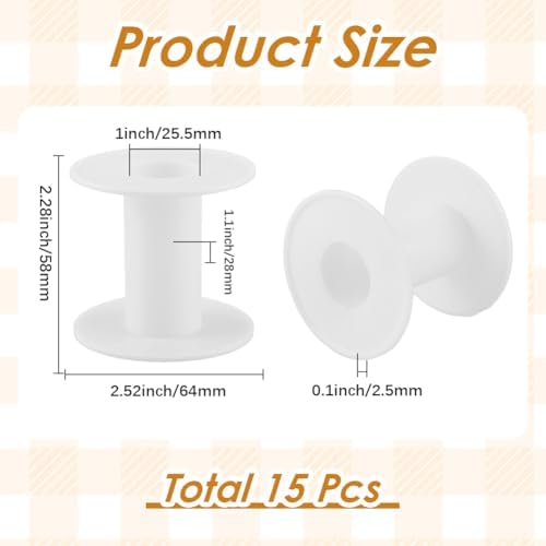 SUNNYCLUE 15Pcs 64 x 58mm Empty Spool Plastic Bobbins Bulk White Ribbon Weave Crochet Sewing Organizer Holder Chain Tape Spool for Thread Crafts Arts Stitch Supplies Embroidery Needle Yarn Women Adult