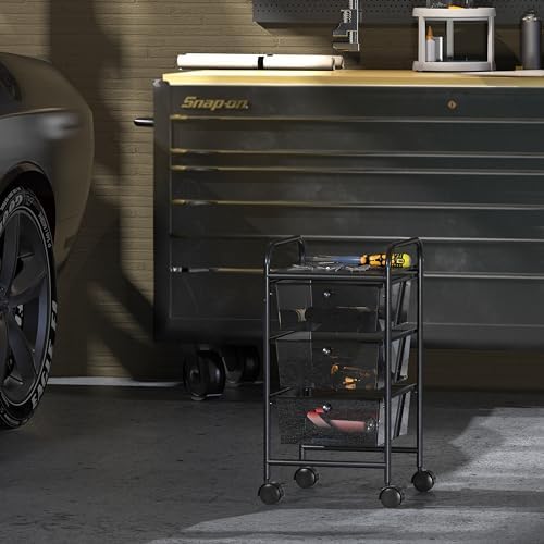 Simple Houseware 3 Drawers Rolling Utility Cart Art Craft Organizer, Black