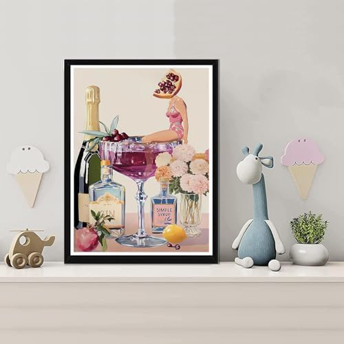 EIBEILI Diamond Art Kits for Adults, Female Fruit Cocktail Diamond Painting Kits for Beginner DIY 5D Full Drill Diamond Dots Crafts for Home Wall Decor Gifts 12x16 Inch