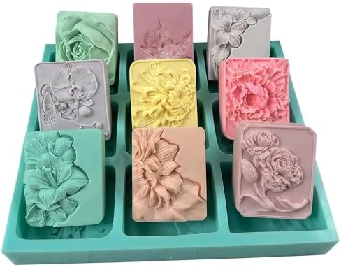 9 Cavities Mixed Flower Soap Mold,Handmade Soap Making Silicone Tray,Flower Silicone Molds for Natural Soap,Scented Candle Wax,Plaster Diffuser,Crystal Epoxy Decorations