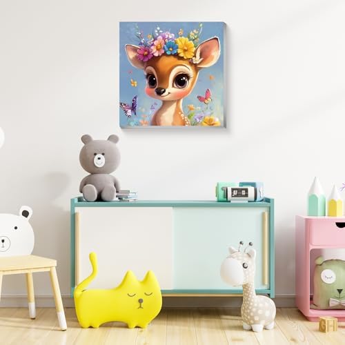 Reivworl Deer Paint by Numbers Kit for Kids with Frame 8×8 inch
